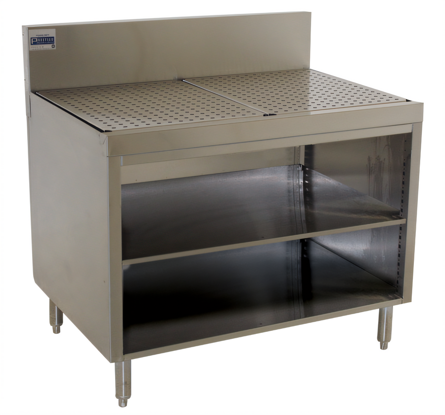 Product image #1 for Advance Tabco Prestige Supreme 36-Inch Stainless Steel Open Front Underbar Drainboard Cabinet with 7-Inch Backsplash