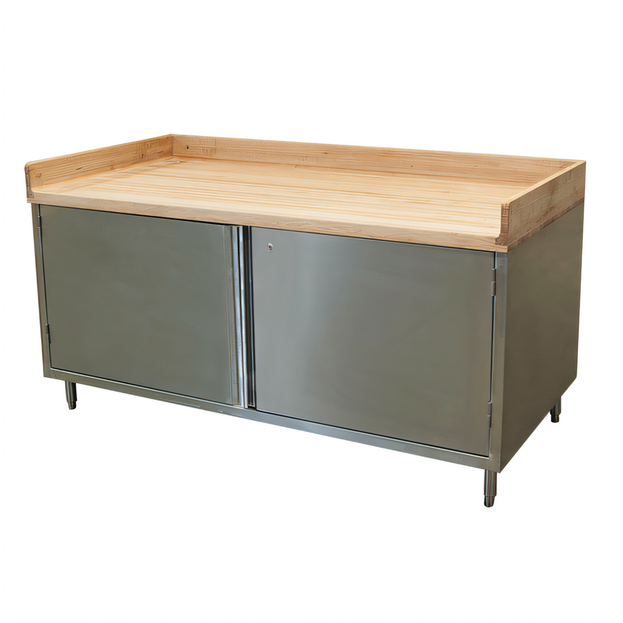 Product image #1 for BK Resources 72 Inch x 36 Inch Hard Maple Wood Top Chef Table with Locking Cabinet Base