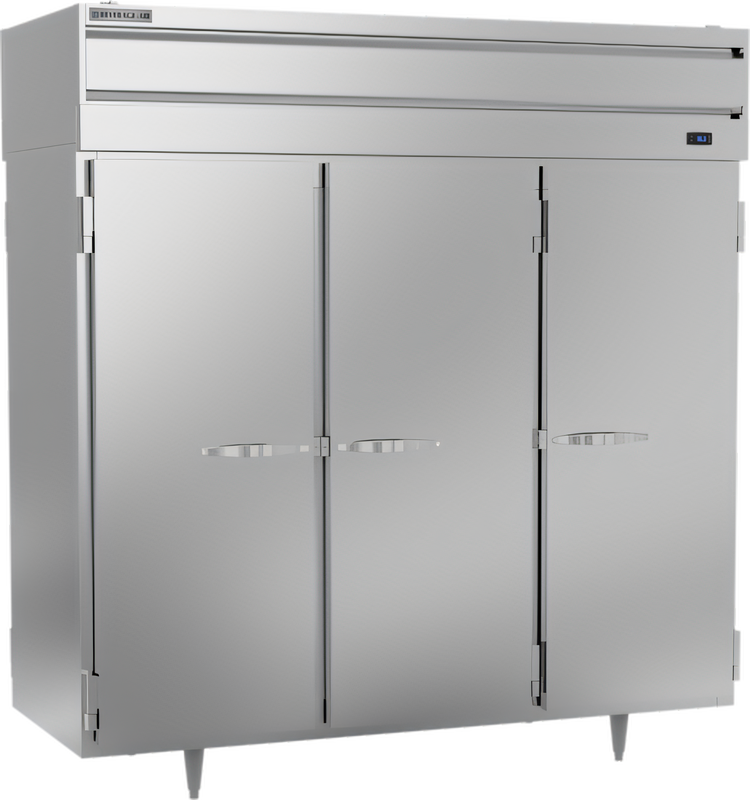Product image #1 for Beverage-Air P-Series PRD3HC-1AS Three-Section Pass-Thru Reach-In Refrigerator, 6 Solid Doors, 73.99 Cu. Ft., Top-Mounted Self-Contained Refrigeration