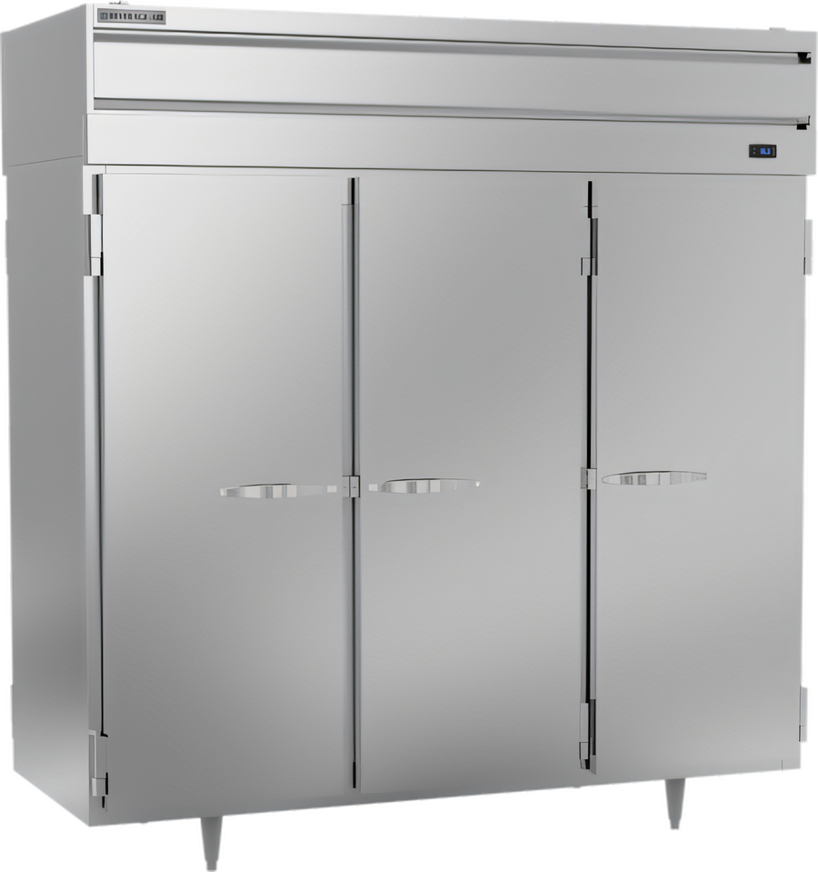 Product image #1 for Beverage-Air P-Series PRD3HC-1AS Three-Section Pass-Thru Reach-In Refrigerator, 6 Solid Doors, 73.99 Cu. Ft., Top-Mounted Self-Contained Refrigeration