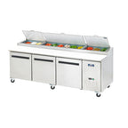 Thumbnail image #1 for Arctic Air APP94R 94-Inch Three-Section Refrigerated Pizza Prep Table with Cutting Board, Stainless Steel, Self-Contained Refrigeration
