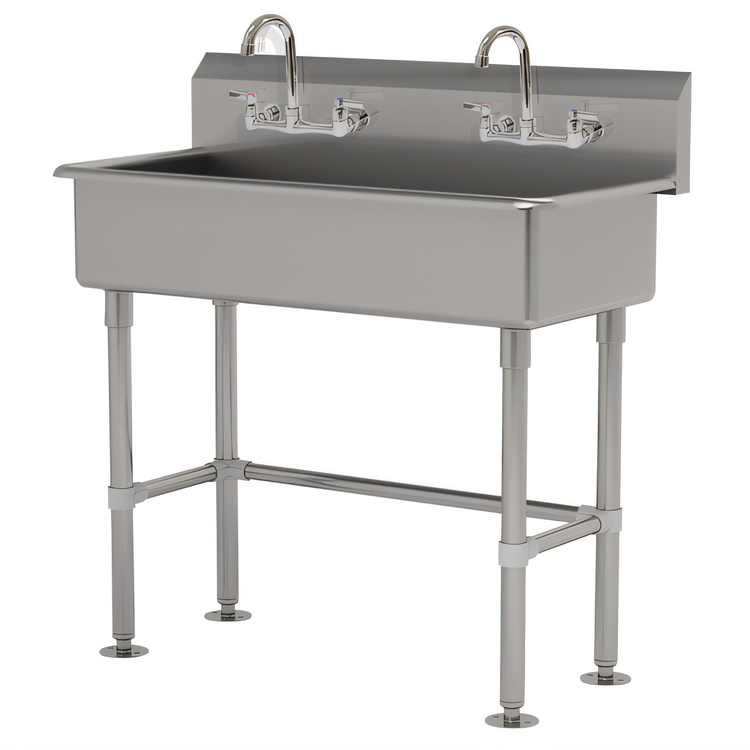 Product image #1 for Advance Tabco FS-FM-40-F Freestanding Multiwash Hand Sink with 2 Gooseneck Faucets, 40-Inch