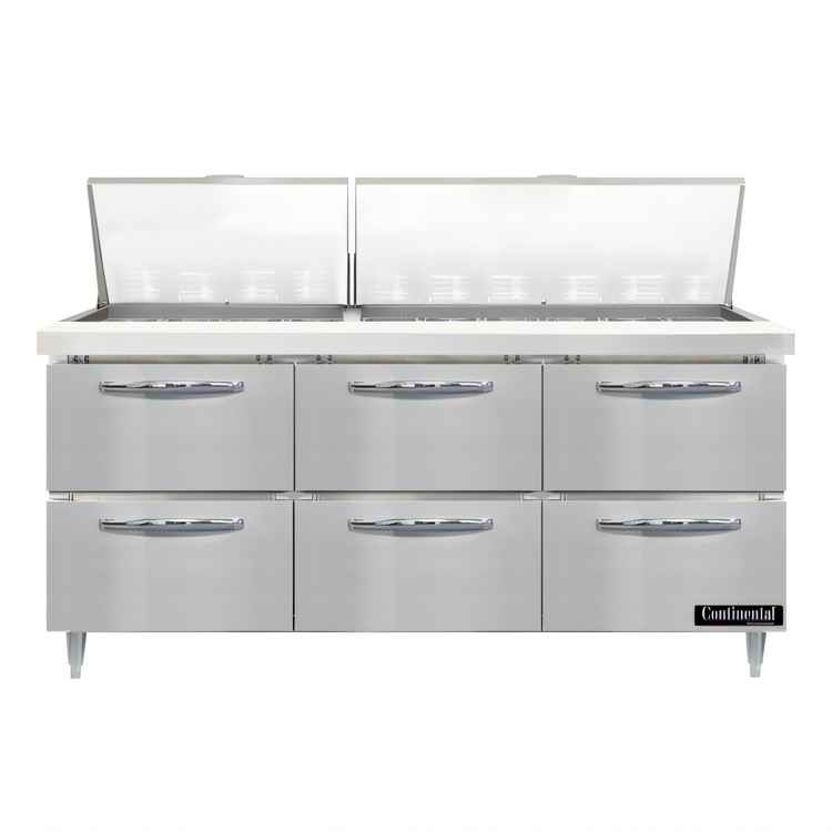 Product image #1 for Continental Refrigerator D72N30M-D Designer Line 72" Three-Section Mighty Top Sandwich Unit with Drawers