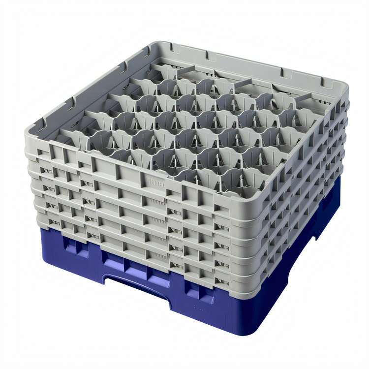 Product image #2 for Cambro Camrack Full Size 30-Compartment Glass Rack with 5 Soft Gray Extenders, Navy Blue