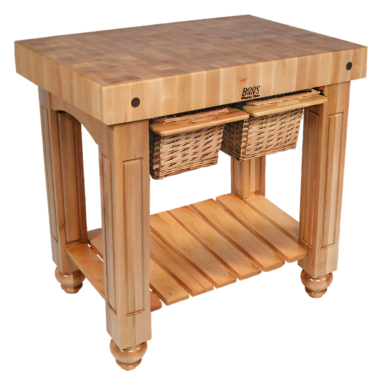 Product image #1 for John Boos American Heritage Gathering Block II 36 x 24 x 36-Inch End Grain Maple Butcher Block Work Table with 2 Wicker Baskets