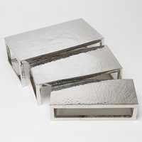 American Metalcraft Hammered Stainless Steel Rectangular Buffet Riser Set, 3-Piece