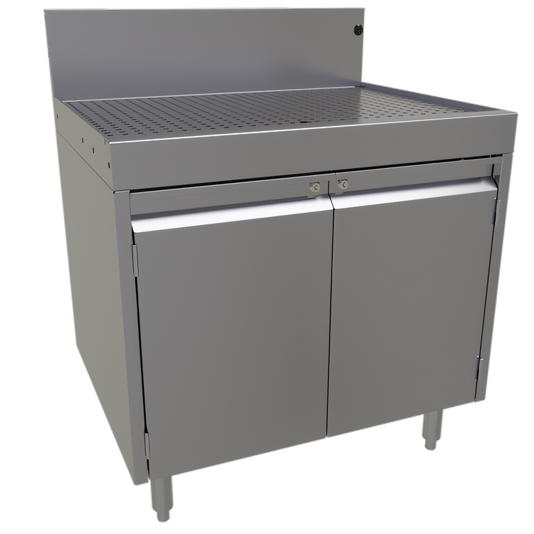 Product image #1 for Glastender DBCB-30 Stainless Steel Underbar Drainboard Cabinet Base with Hinged Doors, 30 Inch W x 24 Inch D