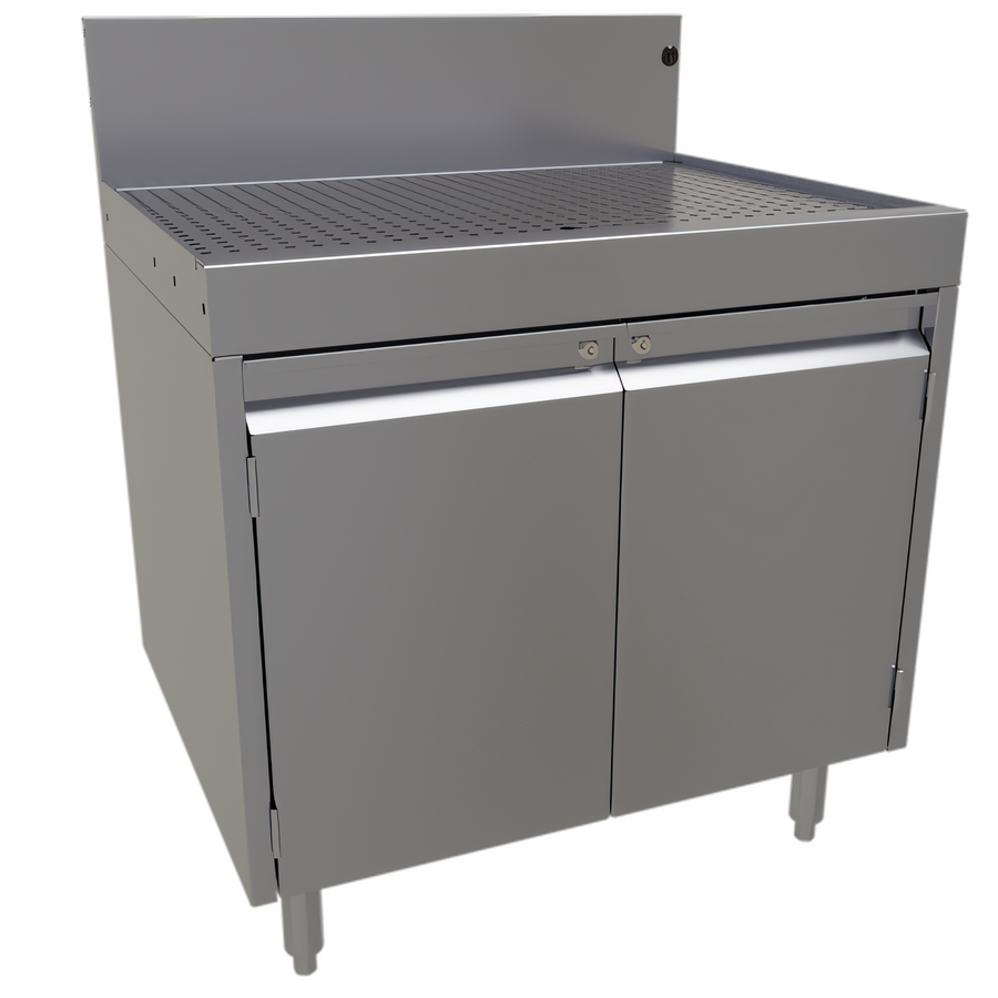 Product image #1 for Glastender DBCB-30 Stainless Steel Underbar Drainboard Cabinet Base with Hinged Doors, 30 Inch W x 24 Inch D
