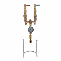 T&S Brass 3/4 Inch Wall Mounted Washdown Station Mixing Valve Assembly with Thermometer and Hose Rack
