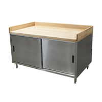 BK Resources Chef Table with 1-3/4-Inch Hard Maple Bakers Top, Stainless Steel Cabinet Base, Sliding Doors, 60 x 30 Inches