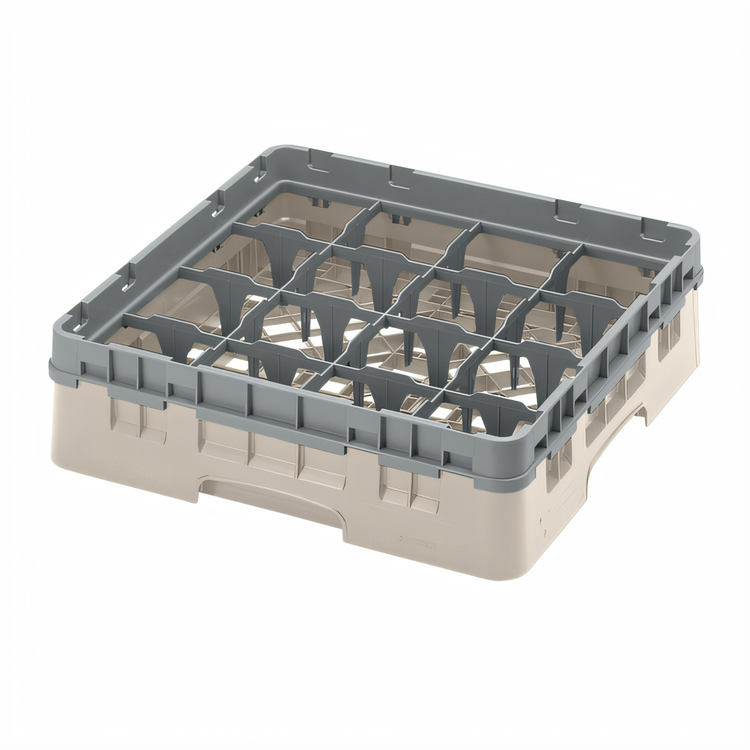 Product image #2 for Cambro Camrack Full Size 16-Compartment Glass Rack with Soft Gray Extender, Beige