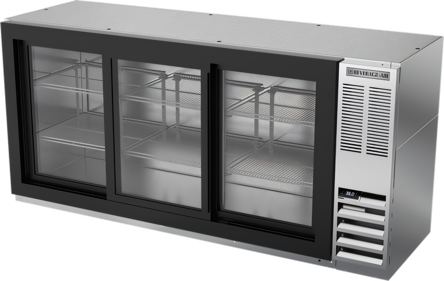 Product image #1 for Beverage-Air 72-Inch 3-Section Back Bar Refrigerator with Sliding Glass Doors and Right-Mounted Self-Contained Refrigeration