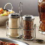 Thumbnail image #1 for American Metalcraft MGLCS Mini Glass Shaker Set with Stainless Steel Caddy, Cheese and Spice Lids Case of 36