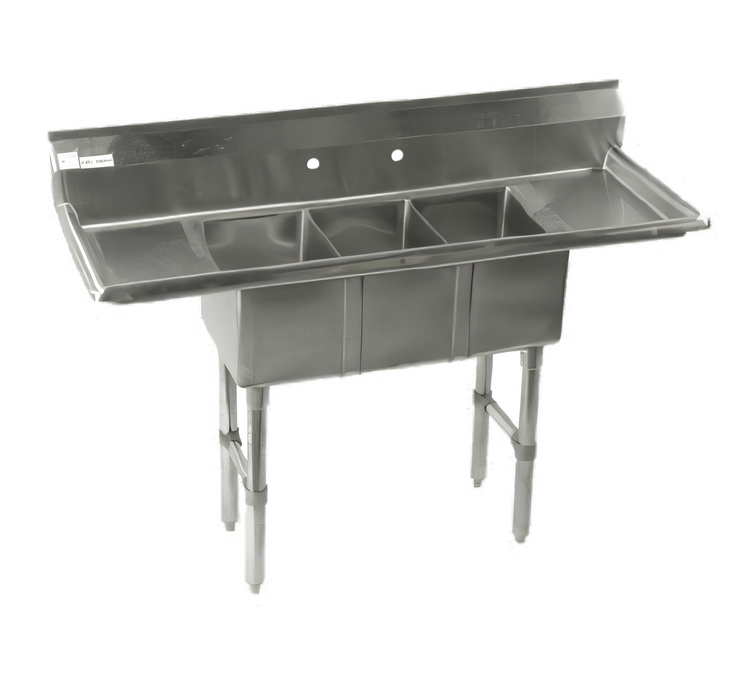 Product image #1 for Three-Compartment Stainless Steel Convenience/Deli Sink with Double Drainboards, 54 Inch