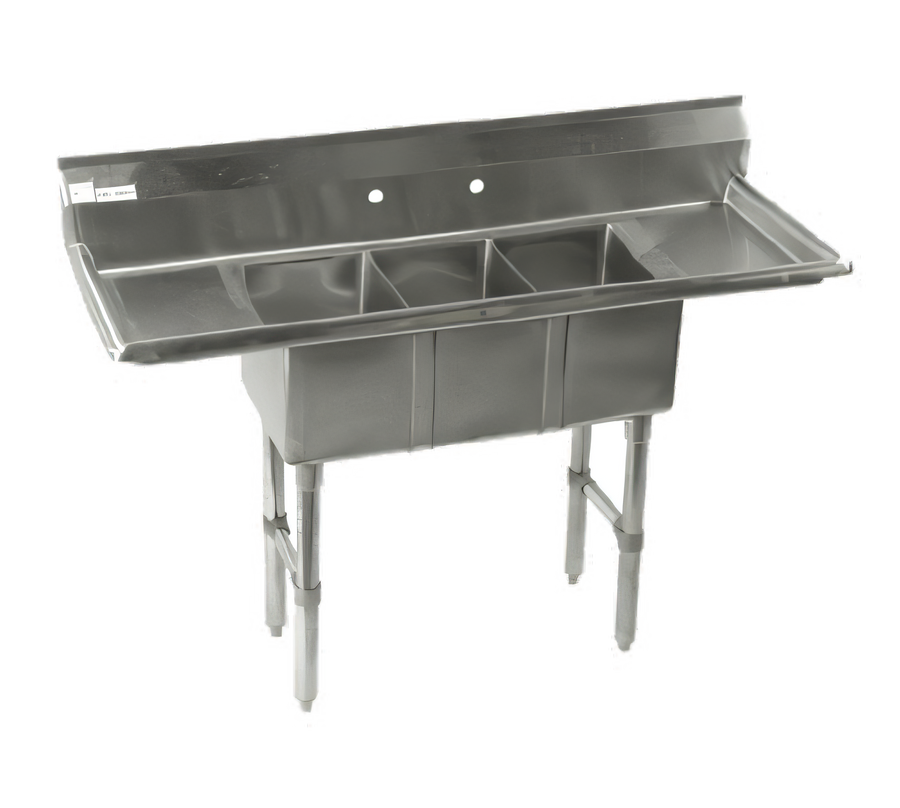 Product image #1 for Three-Compartment Stainless Steel Convenience/Deli Sink with Double Drainboards, 54 Inch