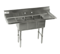 Three-Compartment Stainless Steel Convenience/Deli Sink with Double Drainboards, 54 Inch
