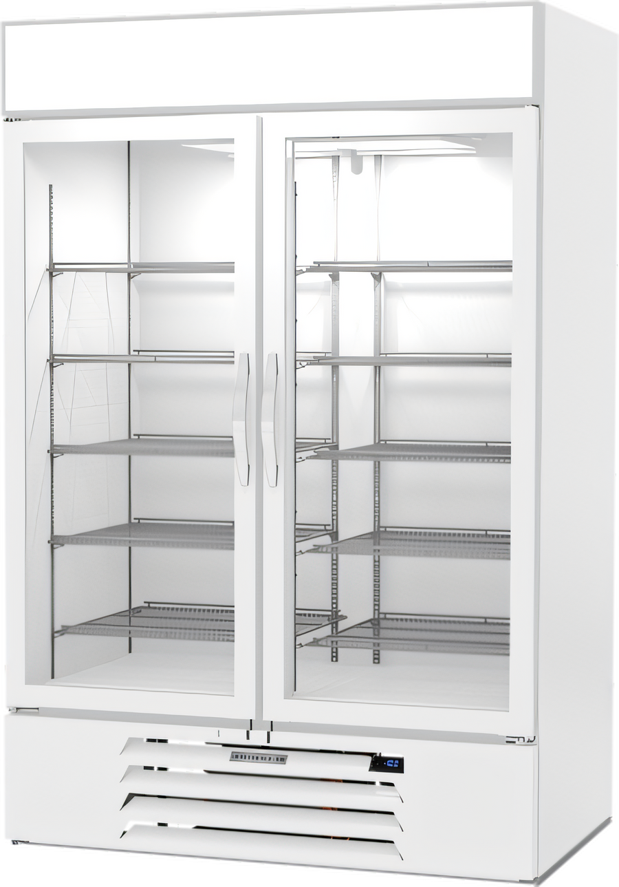 Product image #1 for Beverage-Air MarketMax IQ 52-Inch Two-Section Glass Door Freezer Merchandiser with Electronic Smart Lock, White, 46.2 Cu. Ft.