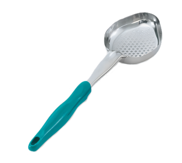 Product image #1 for Vollrath Jacob's Pride 6 oz Perforated Oval Bowl Spoodle Portion Control Serving Spoon with Teal Handle