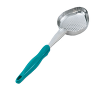 Vollrath Jacob's Pride 6 oz Perforated Oval Bowl Spoodle Portion Control Serving Spoon with Teal Handle