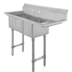 Thumbnail image #1 for Klinger's Trading CON3DR Three-Compartment Stainless Steel Convenience Sink, 12-Inch Right Drainboard, 8-1/2-Inch Backsplash