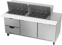 Beverage-Air 72-Inch Three-Section Mega Top Refrigerated Sandwich Prep Table with 24-Pan Rail, 2 Drawers, and 2 Doors