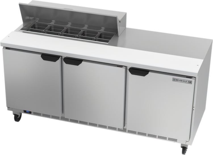 Product image #1 for Beverage-Air 72-Inch Three-Section Sandwich Prep Table Refrigerator with 10 1/6-Size Pan Top