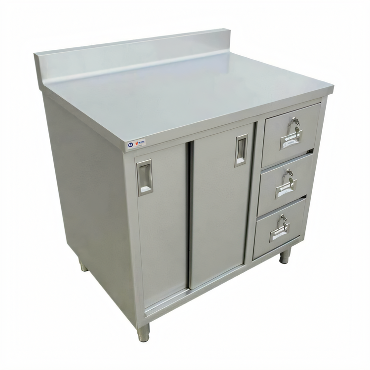 Product image #1 for Omcan Stainless Steel Enclosed Work Table with Sliding Doors and 3 Drawers, 48 x 30 Inches