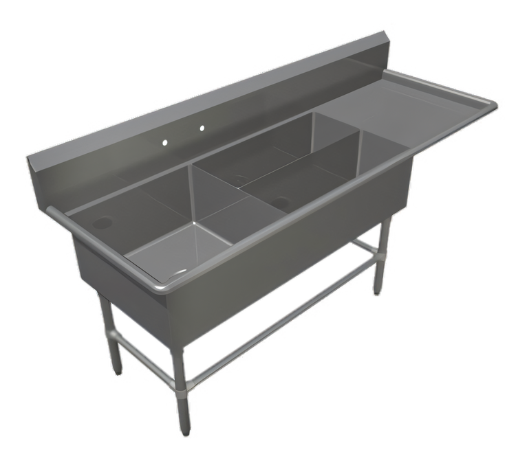 Product image #1 for Pro-Bowl 3-Compartment Platter Sink with Right-Hand Drainboard, 84-3/16"W x 29-1/2"D x 43"H, 16-Gauge 300 Series Stainless Steel