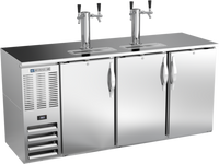 Beverage-Air 72-Inch Shallow-Depth Draft Beer Cooler with 3 Solid Doors and Dual Faucet Towers