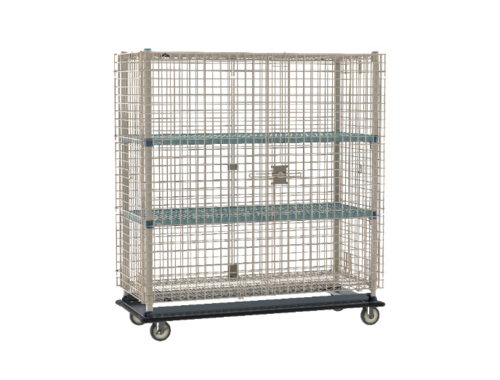 Product image #1 for MetroMax Q Mobile Wire Security Cage with 2 Intermediate Shelves, Dolly, and Wraparound Bumper, 63-1/8 x 28-1/16 x 68-1/2 Inches