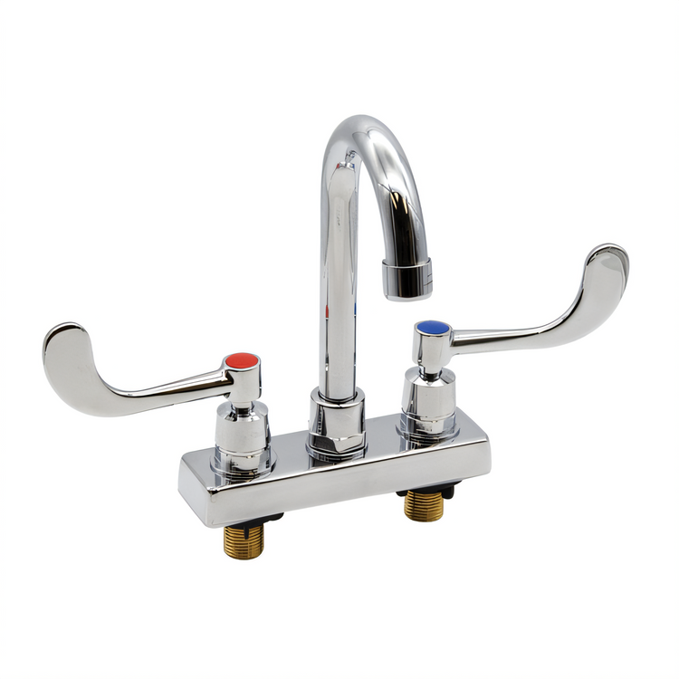 Product image #1 for Advance Tabco K-56 Heavy Duty 4" OC Deck-Mounted Gooseneck Faucet with Wrist Handles