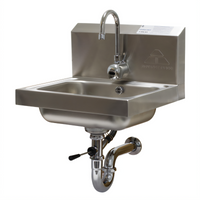 Advance Tabco Wall Mounted Hand Wash Sink with 14 x 10 x 5 Inch Bowl, Electronic Faucet, and P-Trap
