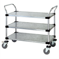 Quantum 48-Inch x 18-Inch 3-Shelf Stainless Steel Utility Cart with 2 Wire Shelves and 1 Solid Shelf