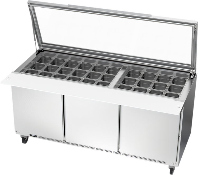 Product image #1 for Beverage-Air 72-Inch Three-Section Mega Top Refrigerated Prep Table with See-Thru Lid