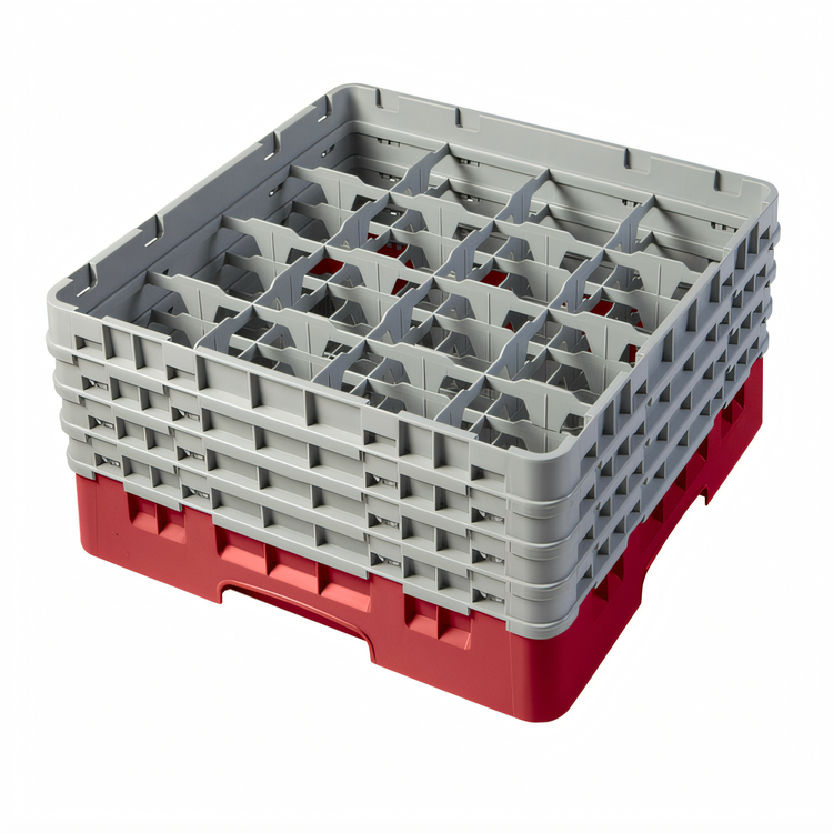 Product image #2 for Cambro Camrack Full-Size 16-Compartment Glass Rack with 4 Soft Gray Extenders, Red
