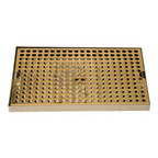 Thumbnail image #1 for Micro Matic USA DP-820DSSPVD-12 Surface-Mount Drip Tray Trough, 12 x 8 Inches, Stainless Steel with Perforated PVD Brass Screen