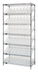 Thumbnail image #1 for Quantum Stationary Chrome-Plated Wire Shelving Bin System with 48 Clear Bins, 36W x 18D x 74H