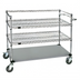 Thumbnail image #1 for Quantum 3-Sided Stainless Steel Utility Cart with 2 Wire Shelves, Solid Shelf, Open Base, and U-Handle, 48 x 24 x 48 Inches