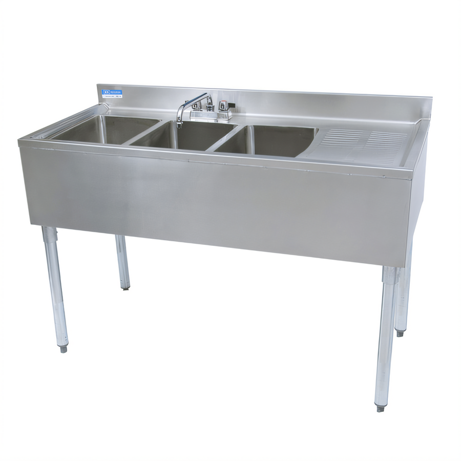 Product image #1 for BK Resources 48-Inch Three-Compartment Stainless Steel Underbar Sink with Right Drainboard and Faucet