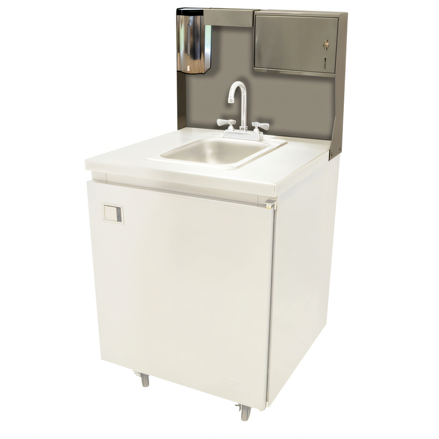 Product image #1 for Advance Tabco Stainless Steel Bolt-On Rear Riser Panel with Touchless Soap Dispenser and Keyless Paper Towel Dispenser for 31-Inch Mobile Sinks