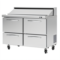 Turbo Air PRO 48-1/4 Inch Two-Section Sandwich/Salad Prep Table with 4 Drawers and 12-Pan Top