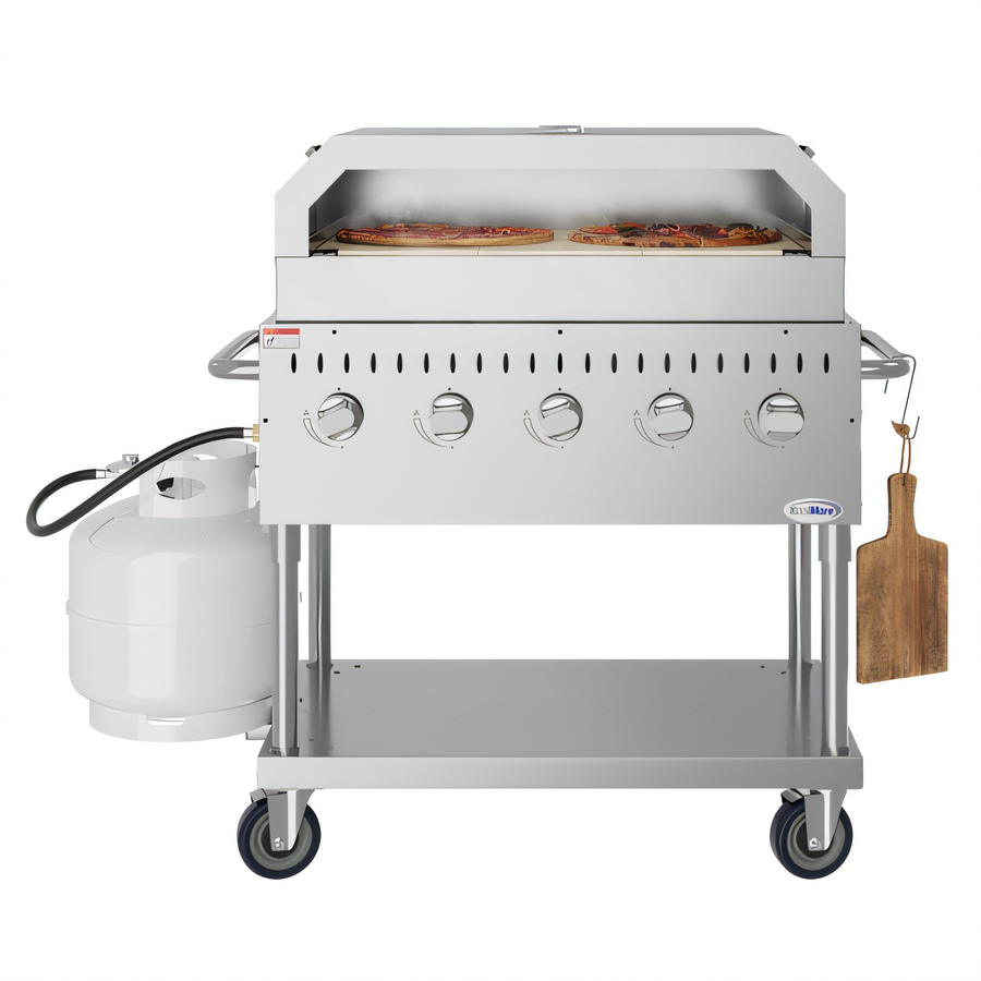 Product image #1 for KoolMore Commercial Outdoor Mobile 5-Burner Propane Charbroiler Grill with Pizza Oven