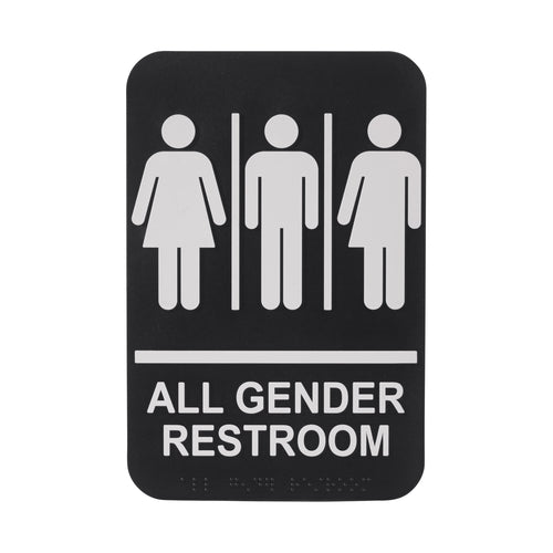 Product image #1 for Winco All Gender Braille Restroom Sign, 6 x 9 Inch, White on Black