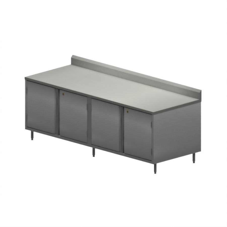Product image #1 for BK Resources Stainless Steel Chef Table Cabinet Base with Hinged Doors and Locks, 96 x 36 x 39.75 Inches, 5-Inch Riser