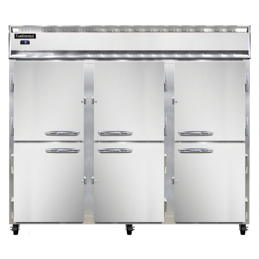 Product image #1 for Continental Refrigerator 3FESNSSHD Extra-Wide Three-Section Shallow Depth Reach-in Freezer with Half-Height Solid Doors