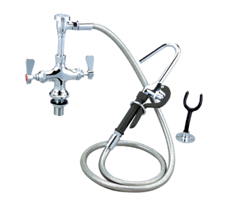 Product image #1 for OptiFlow Lead-Free Dual Valve Deck Mount Pot Filler with 72-Inch Stainless Steel Braided Hose