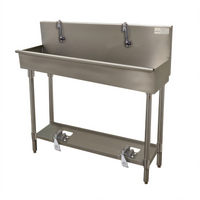 Advance Tabco 48-Inch 2-Station Toe-Push Floor-Mounted Hand Wash Sink with Gooseneck Spouts