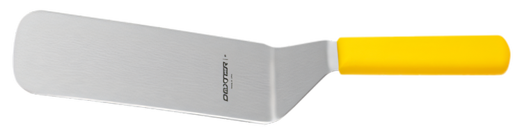 Product image #2 for Dexter Russell Sani-Safe 8 x 3 Inch Solid Stainless Steel Offset Cake Turner with Yellow Polypropylene Handle
