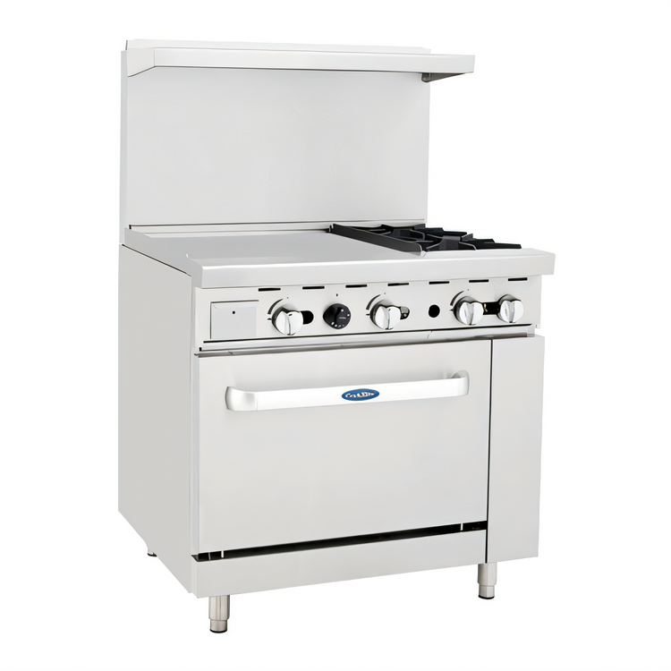 Product image #1 for CookRite 36-Inch Natural Gas Commercial Combination Range with 24-Inch Left Griddle, 2 Open Burners, and Standard Oven