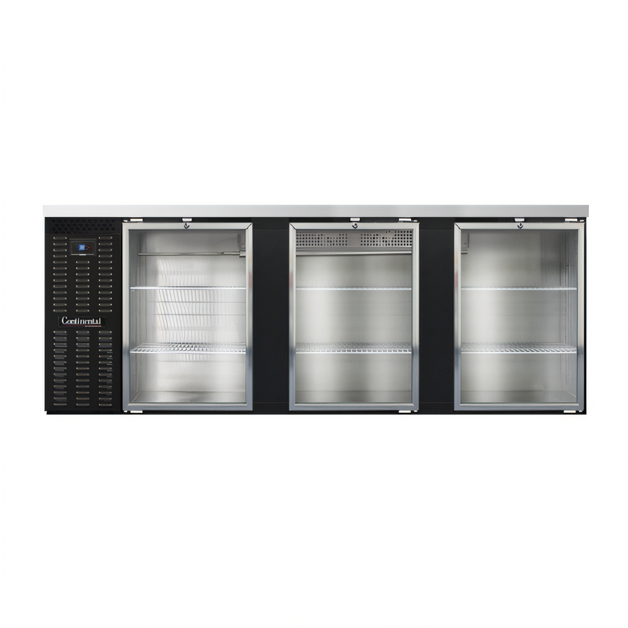 Product image #1 for Continental Refrigerator BB90SNGD 90 Inch Shallow Depth 3-Glass Door Back Bar Cooler